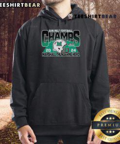 Official Marshall Thundering Herd Blue 84 2024 Sun Belt Football Conference Champions Hoodie in green and white design.