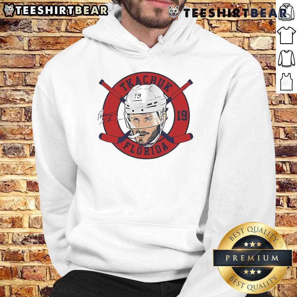 Alt Text: Official Matthew Tkachuk 19 Florida Panthers Floating Head 2.0 Signature Hoodie featuring vibrant team colors and logo.
