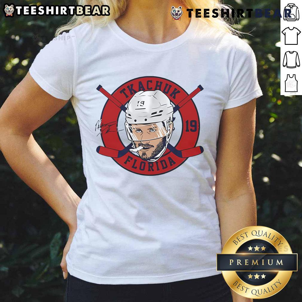 Official Matthew Tkachuk 19 Florida Panthers Ladies Tee featuring a floating head design and signature style.