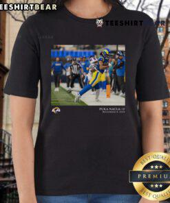 Alt Text: Official Men's Los Angeles Rams Puka Nacua Black NFL Flash Features Tee for Week 14, stylish and comfortable.