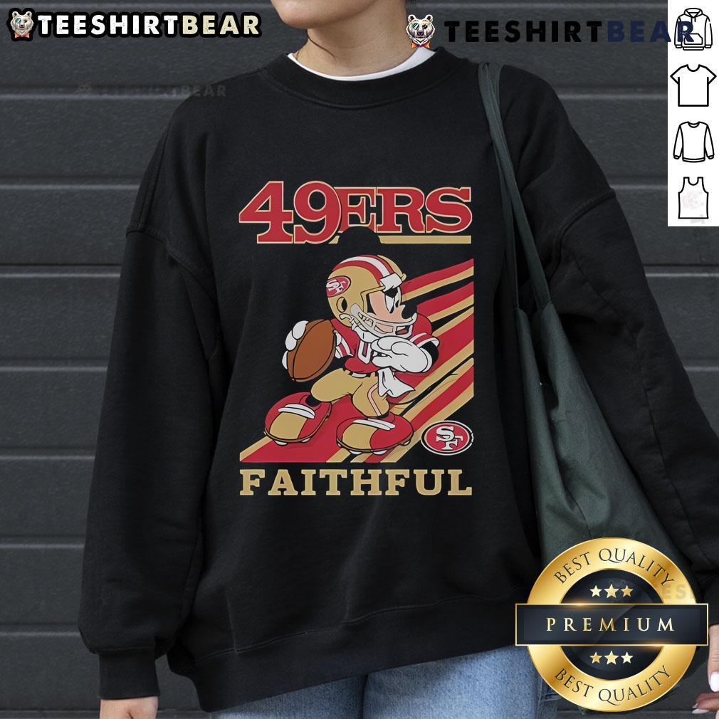 Alt Text: Official Mickey Mouse San Francisco 49ers Faithful Slogan Sweatshirt showcasing team spirit and playful design.