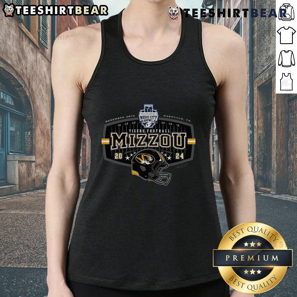 Official Missouri Tigers 2024 TransPerfect Music City Bowl tank top featuring vibrant team colors and logo.