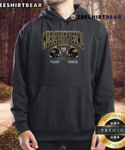 Alt Text: Mizzou Tigers vs Iowa Hawkeyes 2024 Music City Bowl hoodie featuring football helmet design in vibrant colors.