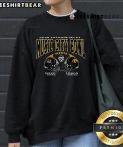 Alt Text: Official Mizzou Tigers vs Iowa Hawkeyes 2024 TransPerfect Music City Bowl football helmet sweatshirt design.