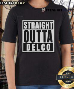 Official Philly Goat Straight Outta Delco Ladies Tee in stylish design, perfect for proud Delco fans and fashion lovers.