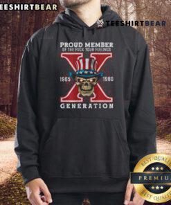 Alt Text: Official Proud Member of He Fck Your Feelings Gen X Skull Hoodie featuring a bold skull design and vibrant colors.