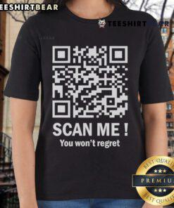 Official QR Scan Me Trump 45-47 Tee featuring Trump dancing, perfect for fans of political apparel.