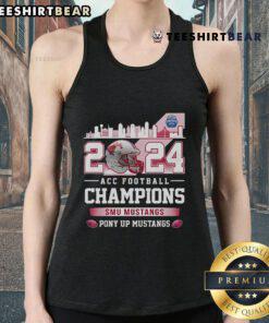 Official SMU Mustangs ACC Football Champions 2024 tank top design featuring 'Proud Pony Up Mustangs' slogan.