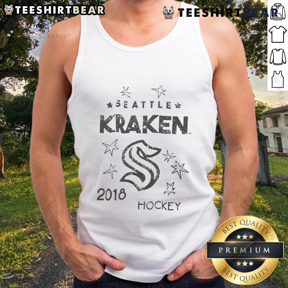 Official Seattle Kraken Logo 2018 on a stylish hockey tank top, perfect for fans and athletes alike.