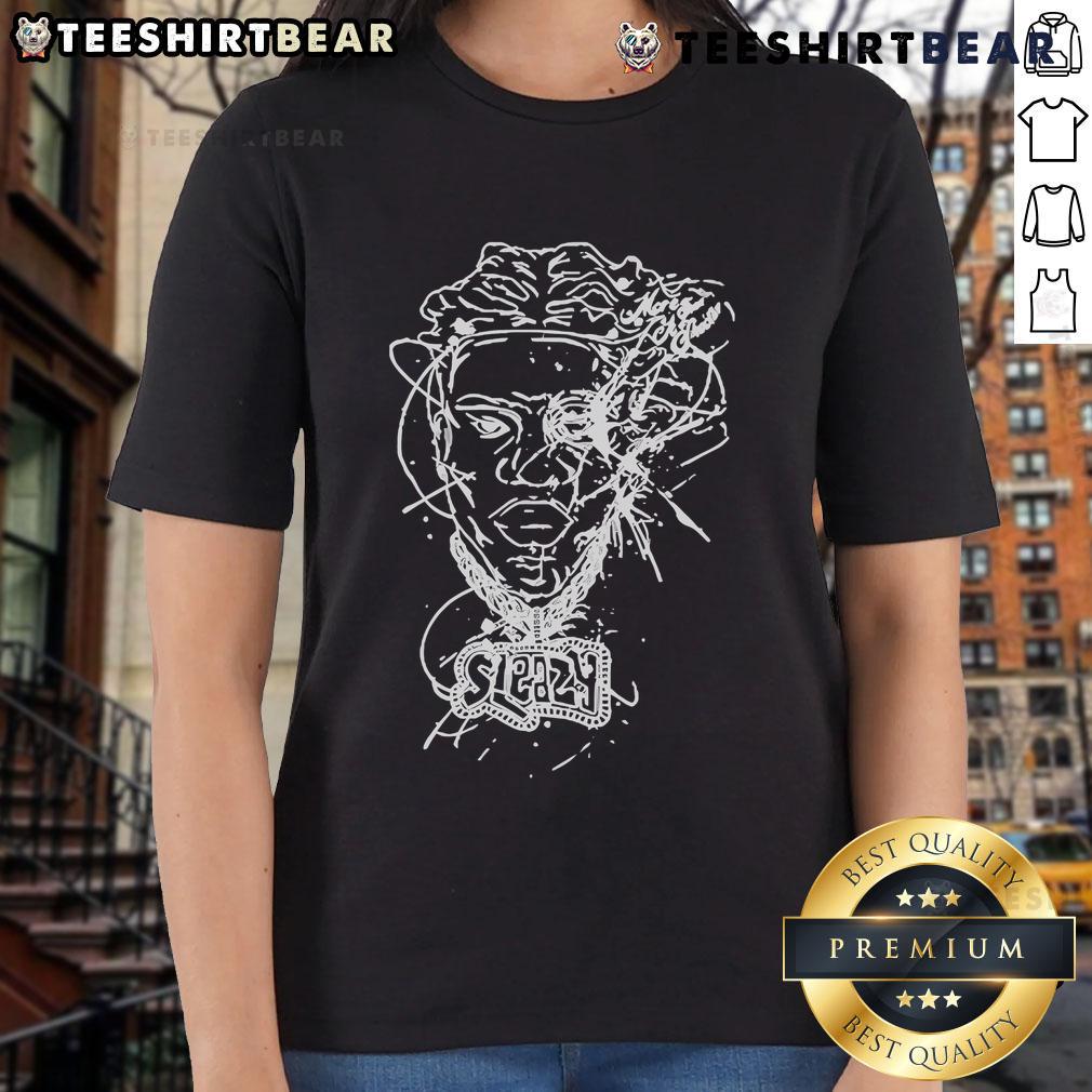 Official Sleazyworld Go portrait on a ladies tee, featuring vibrant colors and stylish design for trendy fashion lovers.