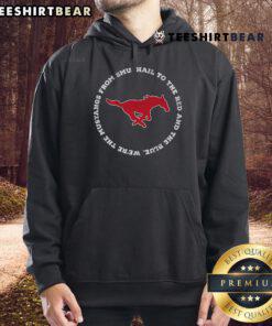 Alt Text: Official SMU Mustangs hoodie featuring Battle Cry lyrics, perfect for fans showcasing school spirit and pride.