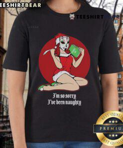 Official The Home Team Mrs. Claus Pin-Up 'Im So Sorry Ive Been Naughty' Ladies Tee, festive holiday humor shirt.