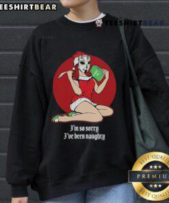 Official Home Team Mrs. Claus Pin-Up sweatshirt with 'I'm So Sorry I've Been Naughty' design for festive fashion.