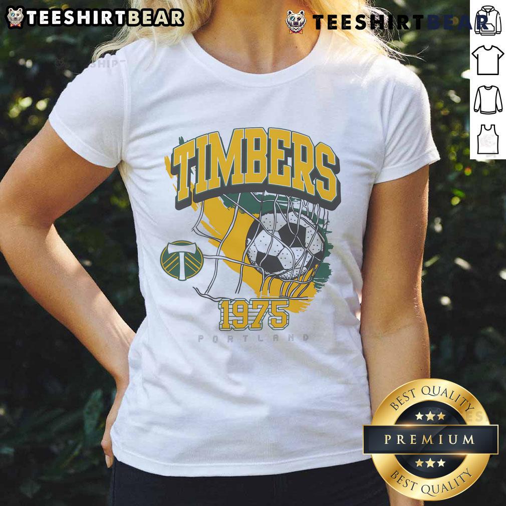Official 1975 Portland Timbers Swagger Ladies Tee featuring vintage logo and stylish design for fans.