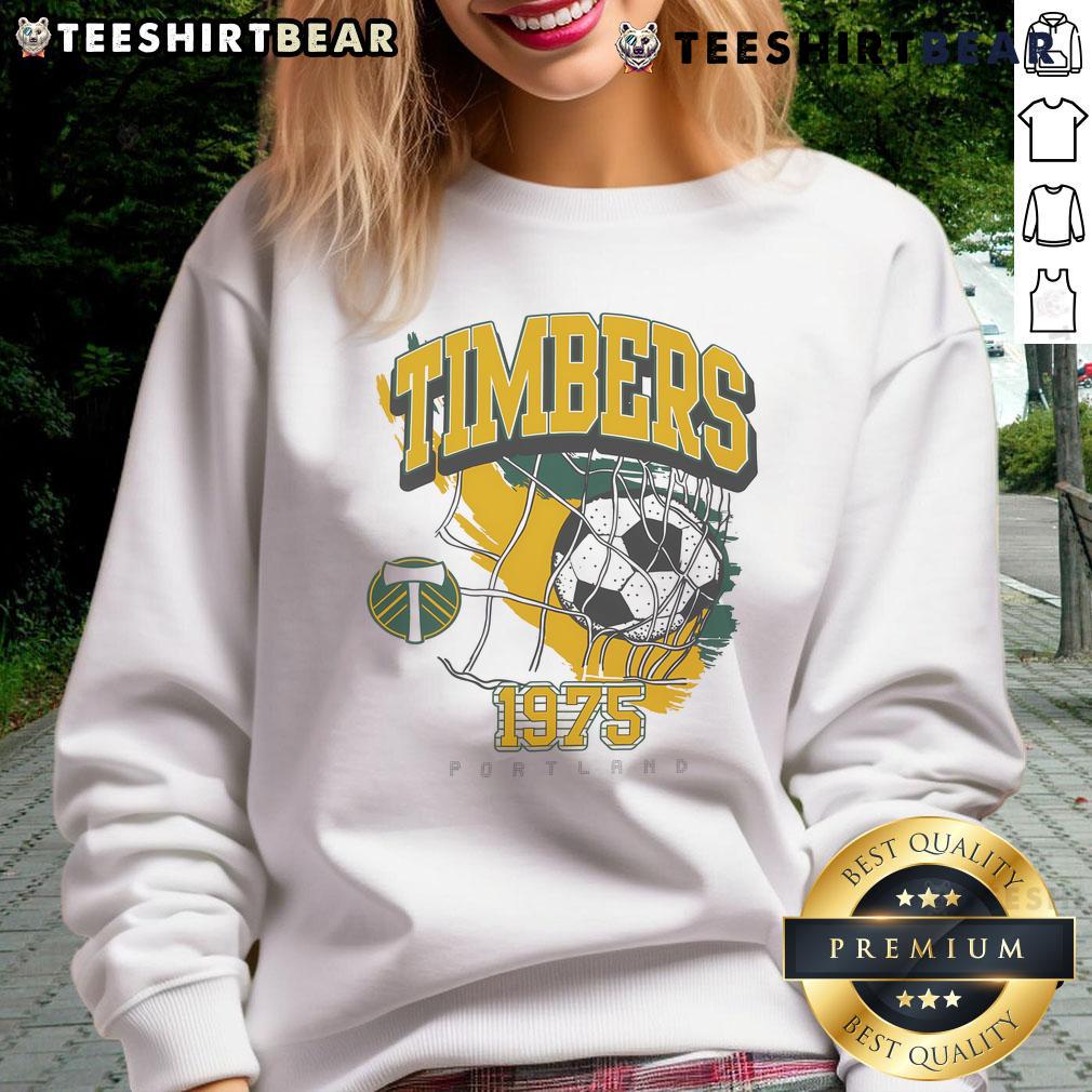 Alt Text: Official 1975 Portland Timbers Swaggers Sweatshirt, featuring vintage design and team logo for fans.