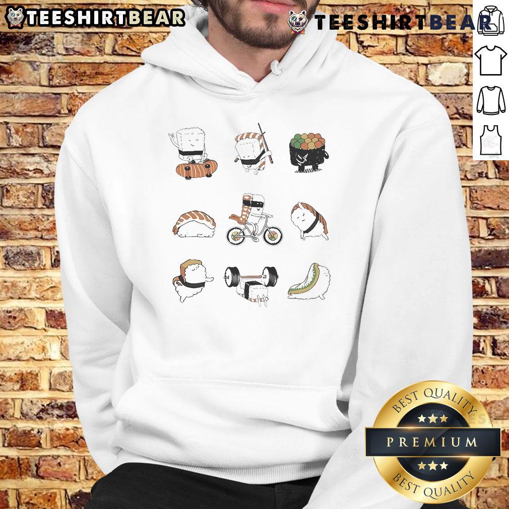 Alt Text: Cute sports sushi hoodie featuring Tokyo Tiger design, perfect for casual wear and sushi lovers.