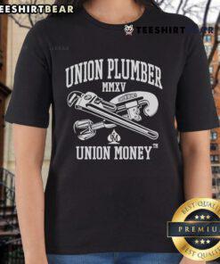 Official Union Plumber Union Money Ladies Tee featuring a stylish design for female plumbing professionals.