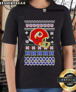 Alt Text: Official Washington Commanders NFL football Christmas helmet ladies tee featuring festive design and team colors.