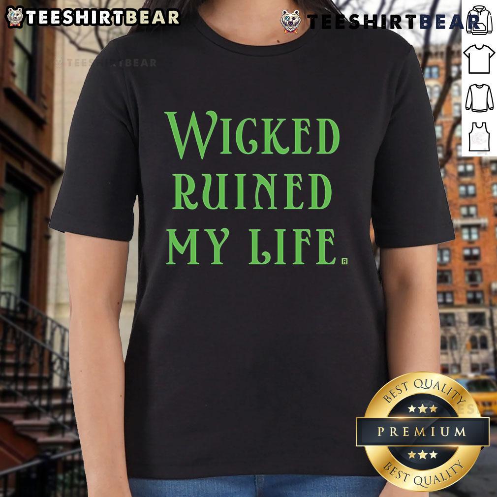 Official Wicked Ruined My Life Ladies Tee featuring a stylish design, perfect for fans of the musical and casual wear.