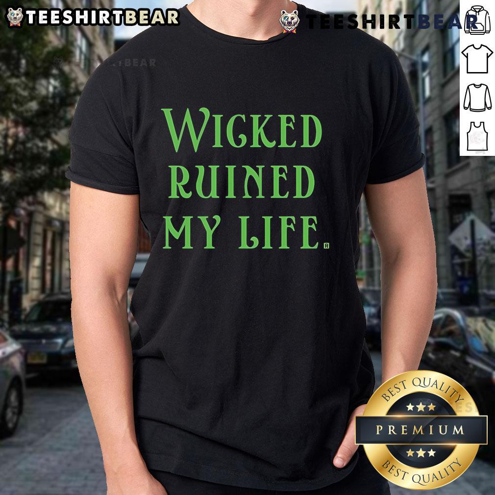 Official Wicked Ruined My Life T-Shirt featuring bold graphic design and vibrant colors for fans of the musical.