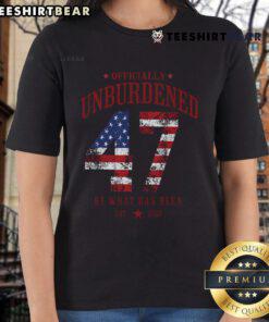Officially Unburdened By What Has Been Trump Victory Ladies Tee in vibrant colors, showcasing a bold design for passionate supporters.
