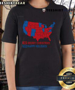 Premium 2024 Electoral Map tee featuring a Merry Christmas theme and Trump landslide graphic for holiday cheer.