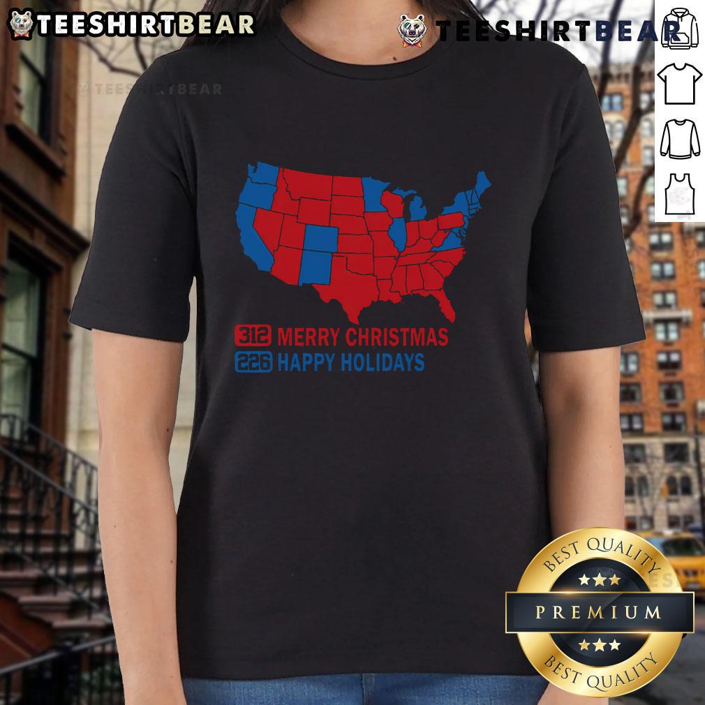 Premium 2024 Electoral Map tee featuring a Merry Christmas theme and Trump landslide graphic for holiday cheer.