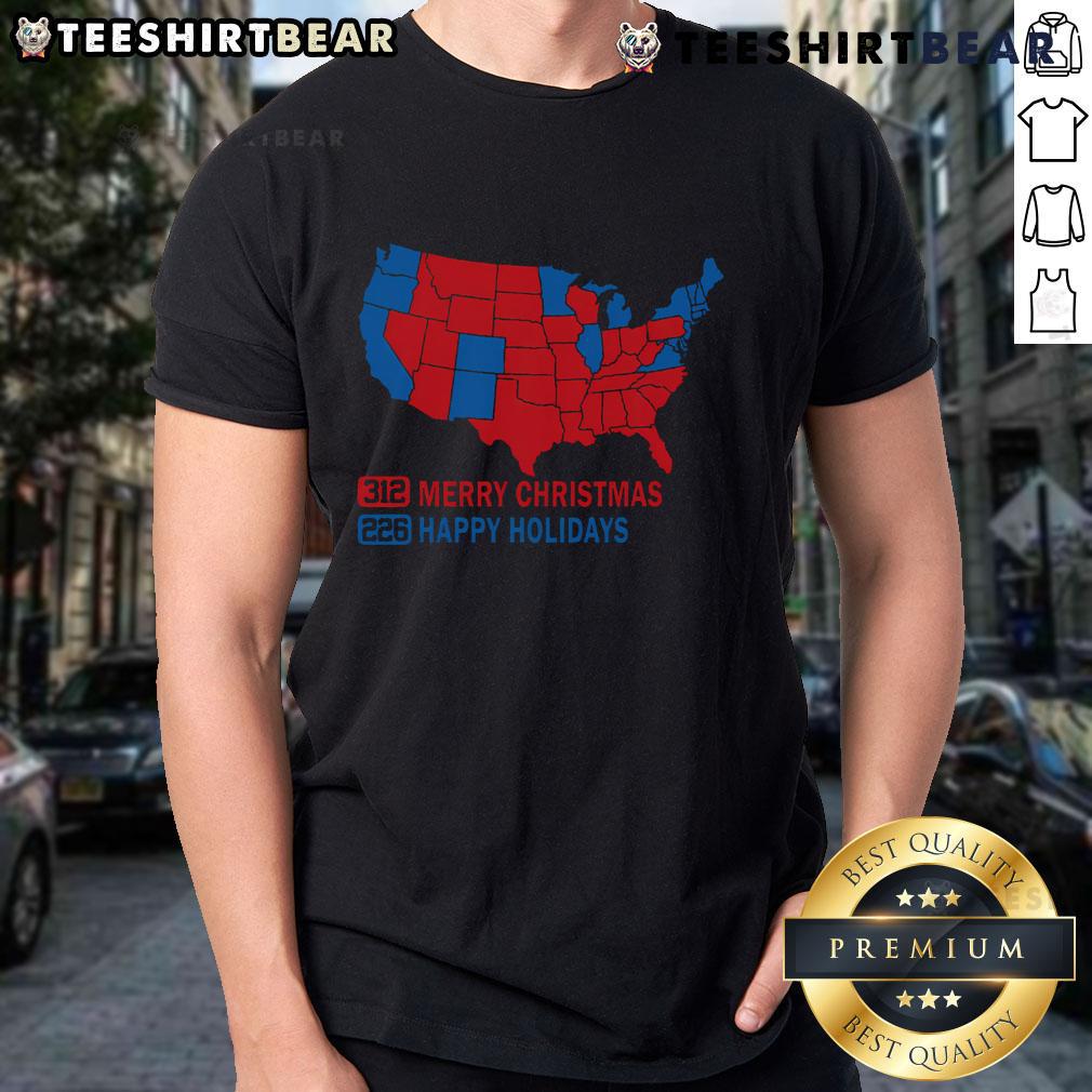 Premium 2024 Electoral Map Merry Christmas Trump Landslide Holiday T-Shirt featuring festive design and vibrant colors.