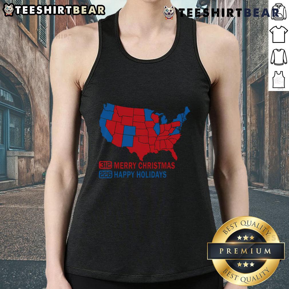 Premium 2024 electoral map tank top featuring a Merry Christmas theme and Trump landslide design for holiday wear.