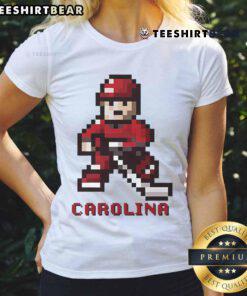 Alt Text: Premium Carolina Hurricanes Hockey Team 8-Bit Ladies Tee featuring retro design and vibrant team colors.