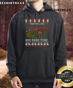 Premium Christmas 'Call Me Elf One More Time' ugly Xmas hoodie featuring festive design and cozy fabric for holiday wear.