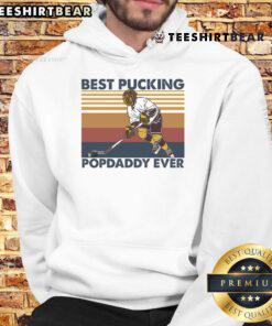 Funny hockey grandpa saying hoodie with 'Pretty Best Pucking Popdaddy Ever' print, perfect gift for hockey fans.