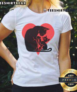 Pretty cat mom with adorable kitten, perfect for cat lovers. Heart design on a ladies tee for feline enthusiasts.