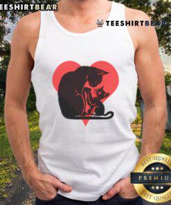 Pretty cat mum cuddling her kitten, showcasing love for cat lovers on a stylish tank top design.