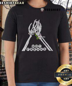Stylish ladies tee featuring a pretty skeleton hand design, perfect for hot freaks and fans of unique bone-themed fashion.