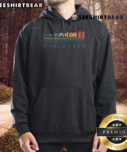 Retro gaming hoodie featuring the evolution of video game controllers from the 80s and 90s, perfect for gamers.