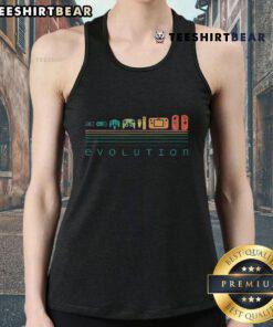 Retro gaming tank top featuring the evolution of video game controllers from the 80s and 90s, perfect for gamers.