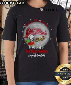 Santa Snoopy wishes Merry Christmas to Ole Miss Rebels in this festive ladies tee shirt design.
