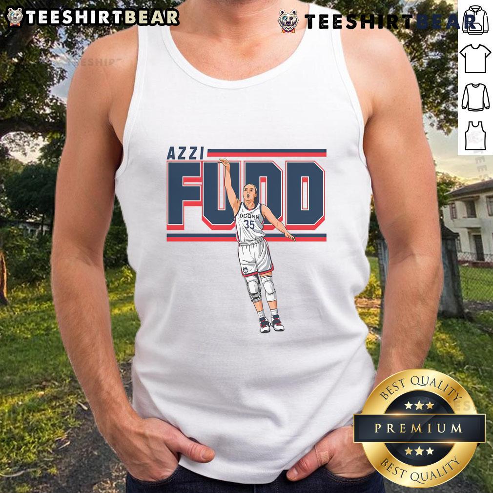 Top Azzi Fudd basketball player wearing a stylish tank top, showcasing team spirit and athletic style on the court.