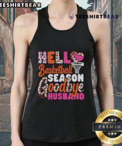 Couple wearing 'Hello Basketball Season' tank tops, celebrating their love for basketball in style.
