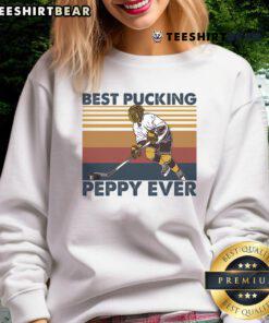 Funny Hockey Grandpa Saying Sweatshirt featuring 'Top Best Pucking Peppy Ever' design for hockey fans and grandpas.