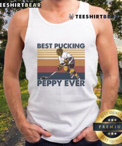 Funny hockey grandpa saying tank top featuring 'Top Best Pucking Peppy Ever' design, perfect for hockey fans.