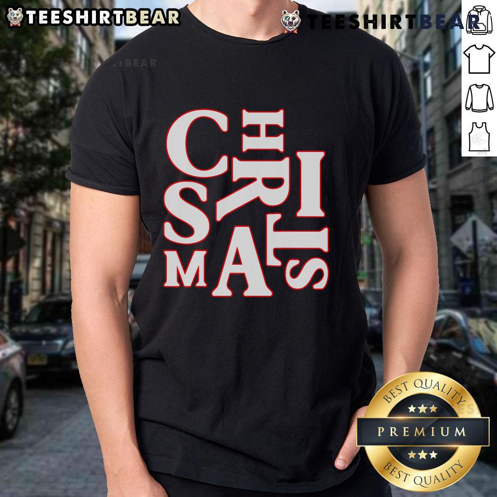 Top Christmas typography featuring Santa Claus on a festive pajama T-shirt for holiday cheer and cozy celebrations.