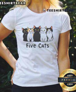 Top Cute Five Cats Ladies Tee featuring five adorable cat illustrations in a stylish design for cat lovers.