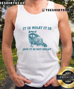 Raccoon tank top featuring the phrase 'It Is What It Is And It Is Not Great Mental Health' for casual wear.