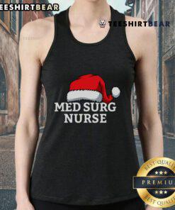 Top Med Surg Nurse wearing a Christmas Santa hat tank top, celebrating the holidays with festive spirit in healthcare.
