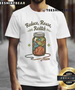 Alt Text: Eco-friendly Mason jar t-shirt featuring Top Reduce Reuse Restitch slogan, promoting sustainability and eco-conscious living.