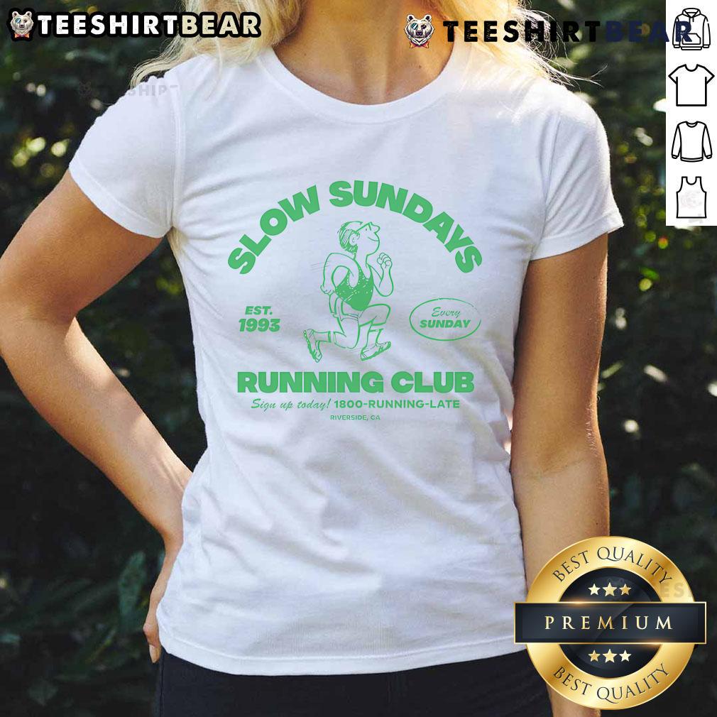 Top Slow Sundays Running Club Ladies Tee in vibrant colors, perfect for casual runs or relaxed weekends.