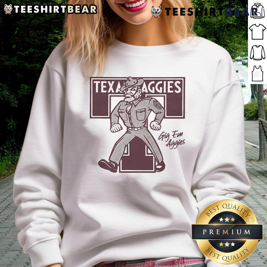 Cozy Top Texas A&M Aggies monogram sweatshirt featuring the iconic school logo, perfect for fans and students.
