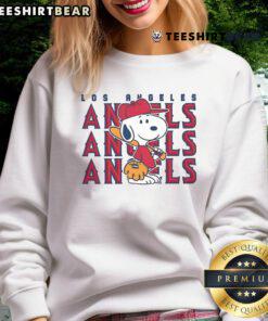 Alt Text: Awesome Snoopy Los Angeles Angels sweatshirt featuring a playful Snoopy design in vibrant team colors.
